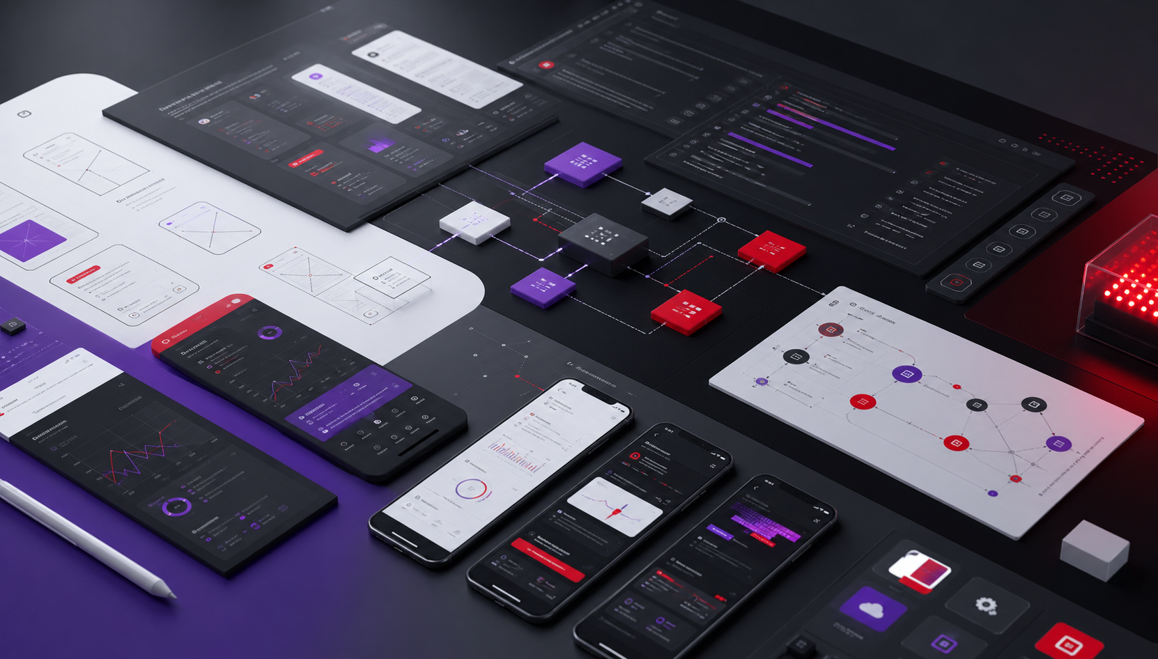 Custom software product architecture, interfaces, and app screens